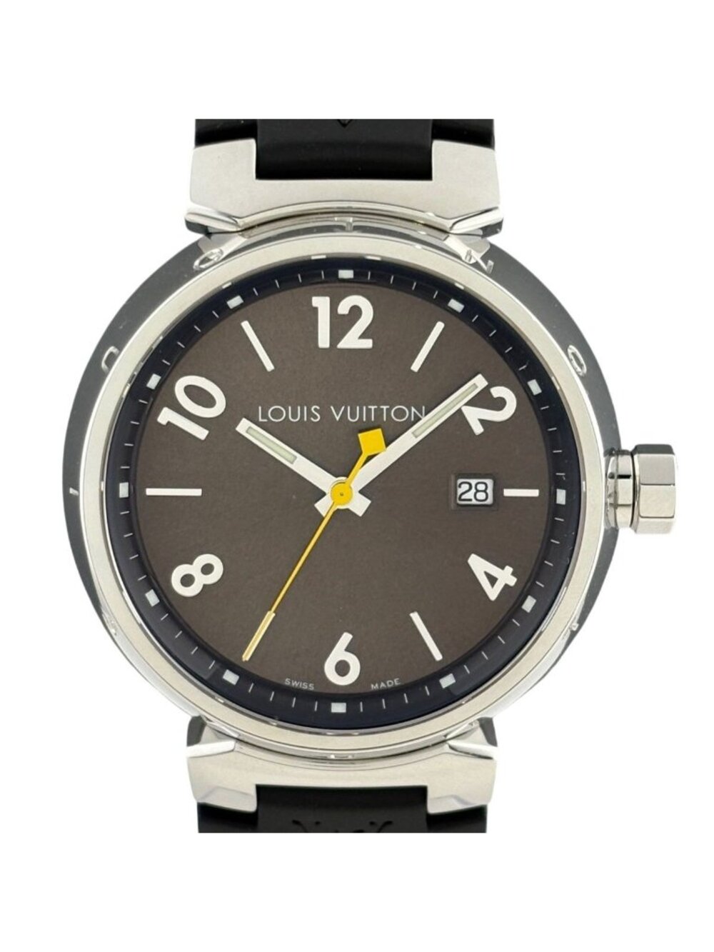 Louis Vuitton Tambour Watch SS Rubber Quartz Brown